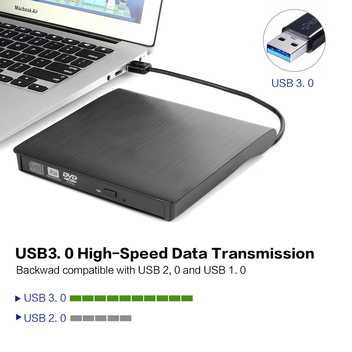 現貨 外置光驅筆記本外接dvd刻錄機臺式電腦光盤播放器單線USB3.0