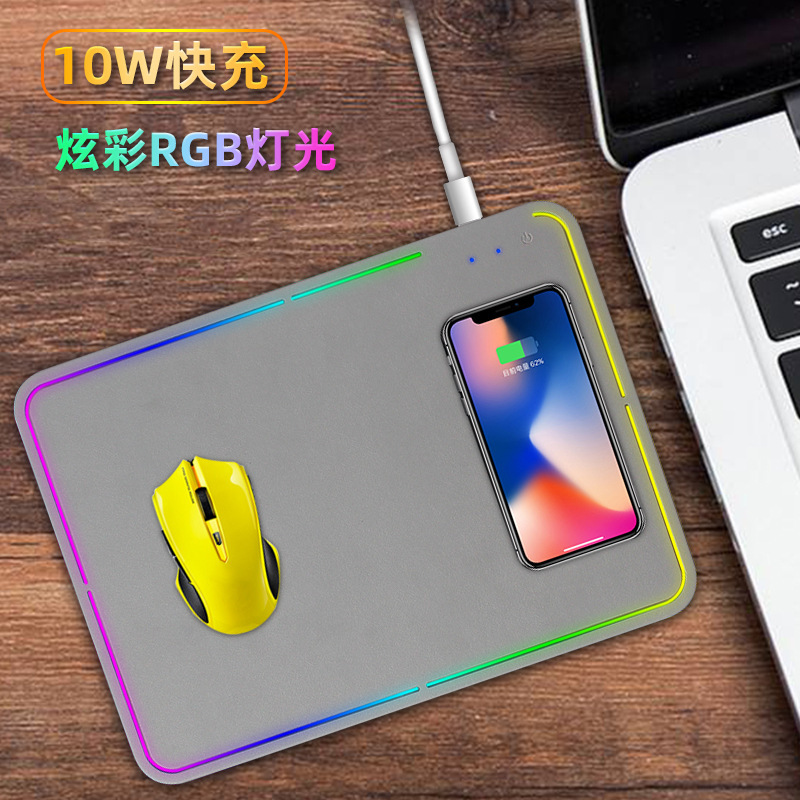 측면 rgb 빛 와이어 충전 마우스 매트 15w pup 충전 비디오 테이블 매트