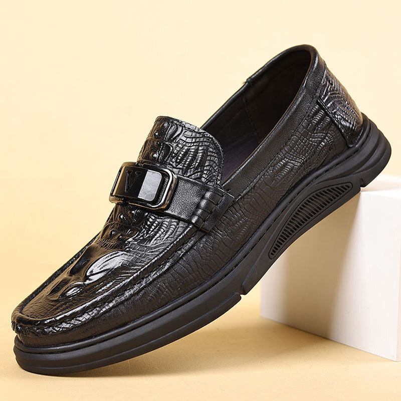 Autumn Bean Shoes Men's Leather Shoes, Crocodile Skin Shoes, Lazy Shoe Men's Shoes