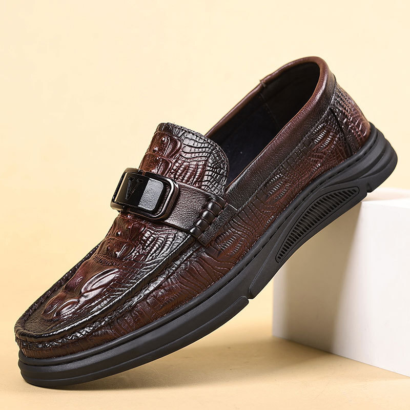 Autumn Bean Shoes Men's Leather Shoes, Crocodile Skin Shoes, Lazy Shoe Men's Shoes