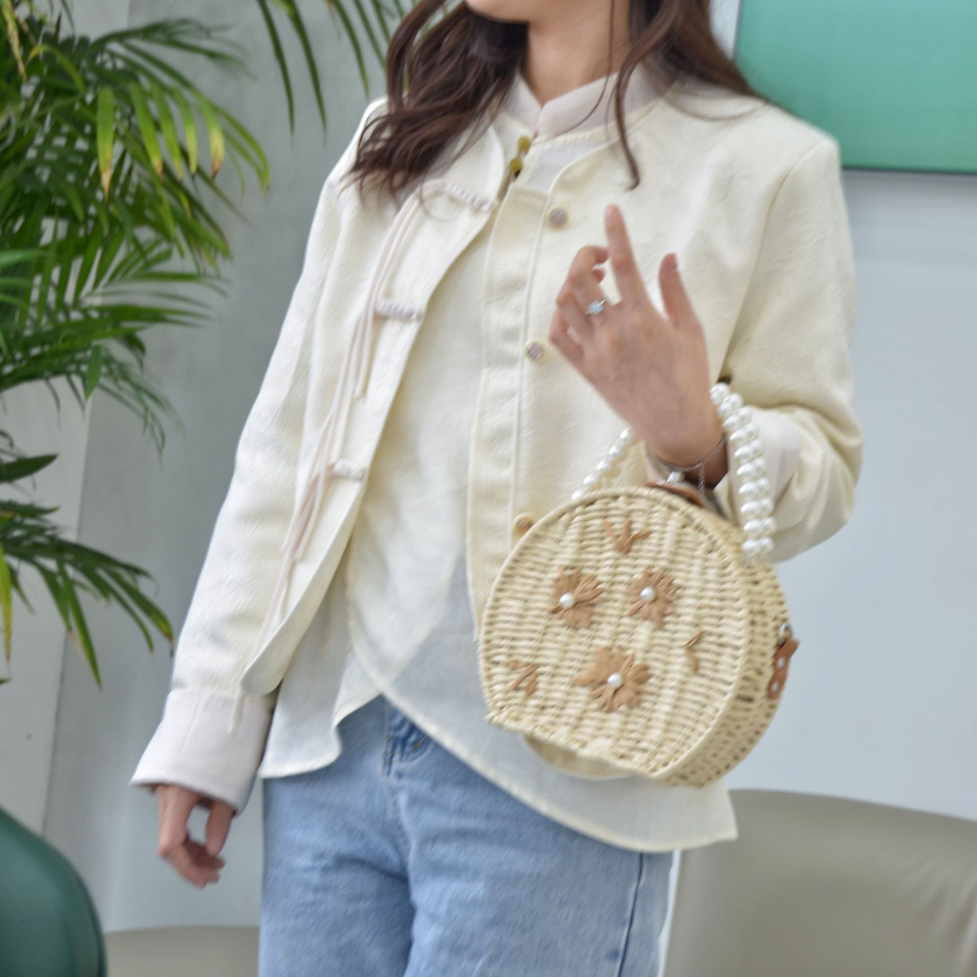 Artificial knitting of small croaks 2024, new pearls handbags, fashion girls' bags