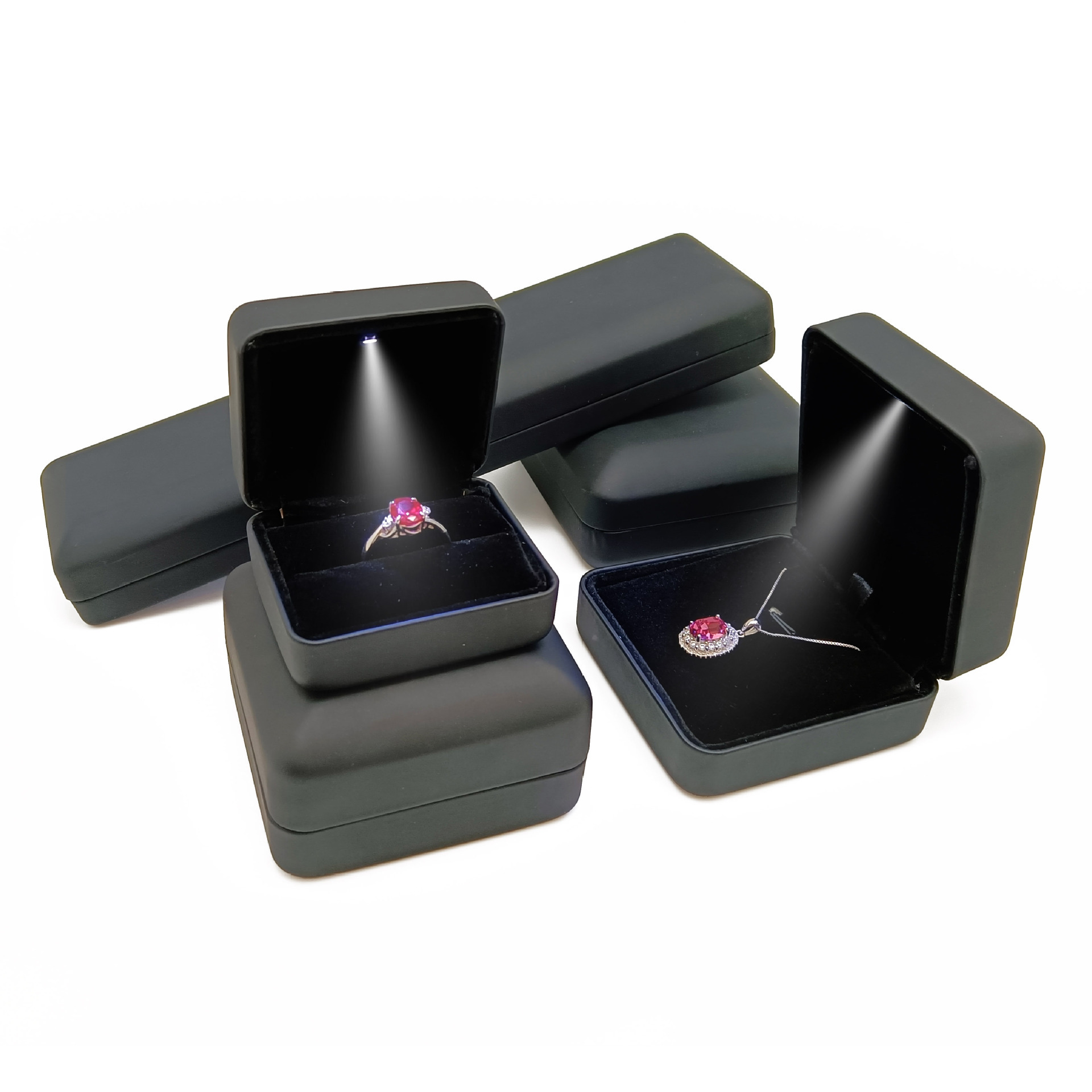 New round corner PU-pi LED light ring box with high-quality creative proposal jewelry box versus ear nail box