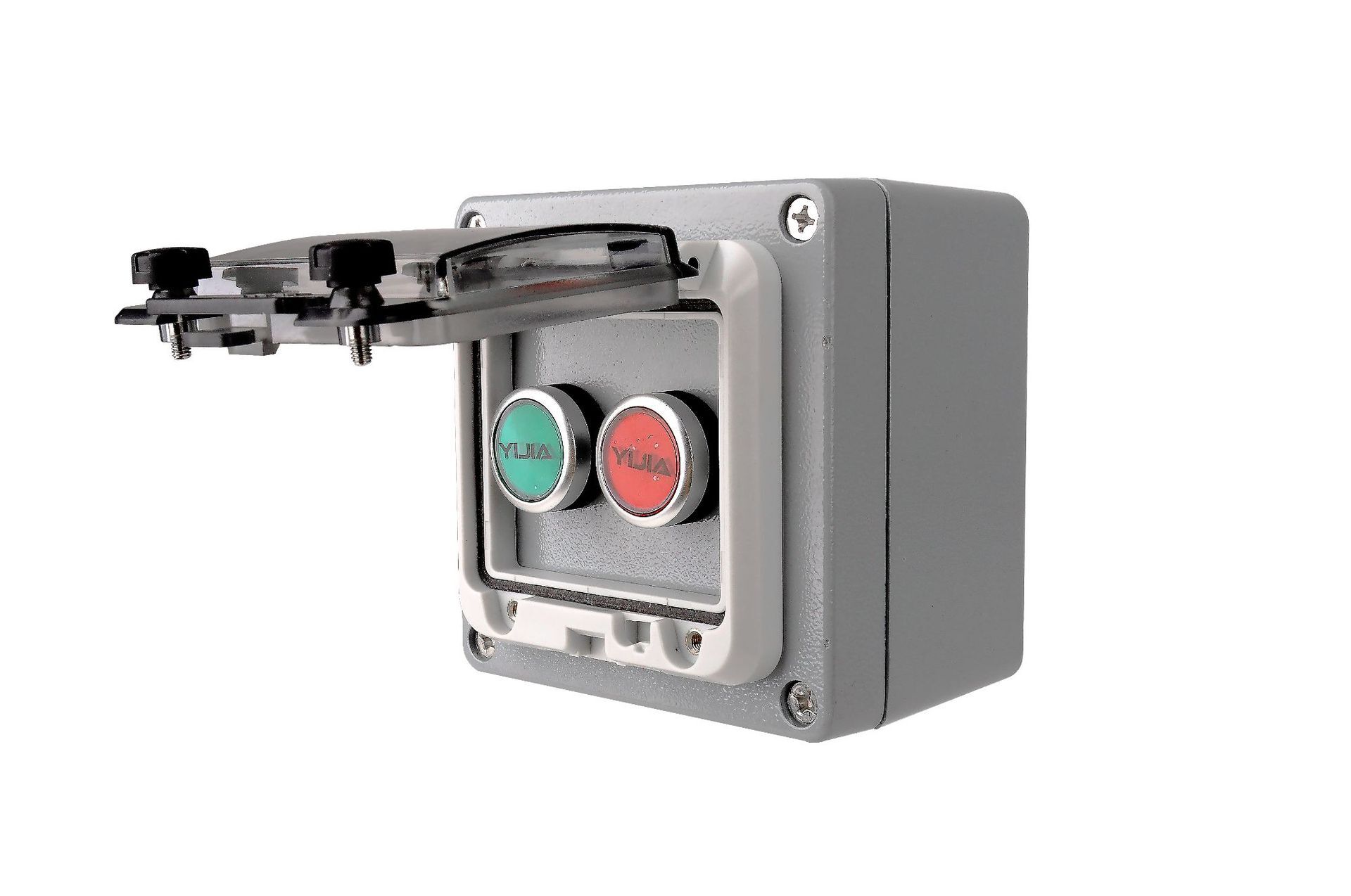 Outdoor waterproof switch activated stop button box.