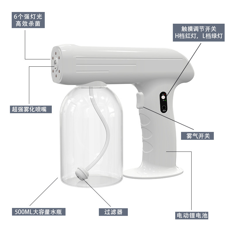 迷你型觸摸三檔調節款大容量納米級藍光噴霧消毒槍酒精噴霧槍霧化