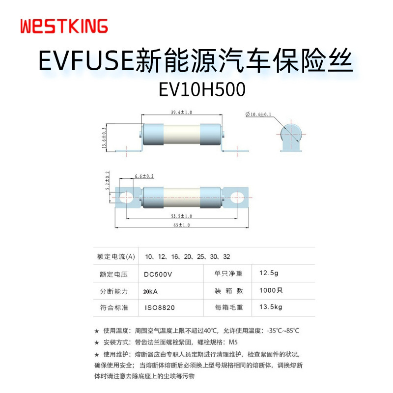 EV10H500 - New energy electric vehicle air-conditioning fuse 500VDC Lithium battery protection