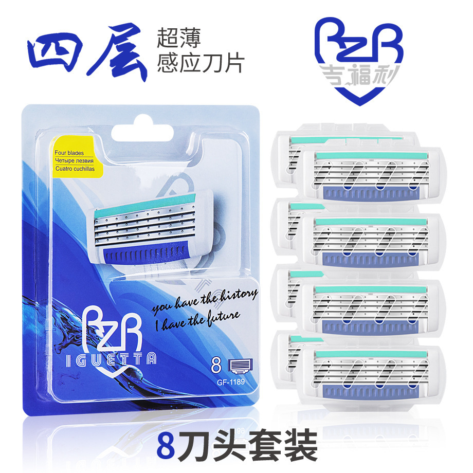 IGUTTA Dao cạo Đức, tay cầm lưỡi dao cạo của những người đàn ông với một lưỡi dao trắng 4 lưỡi dao.