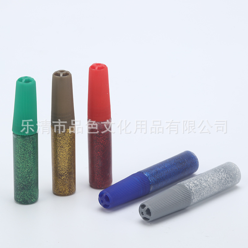 批发供应美术用品5.5ML-6ML圆瓶闪光金葱胶粘土纸艺儿童DIY金葱胶