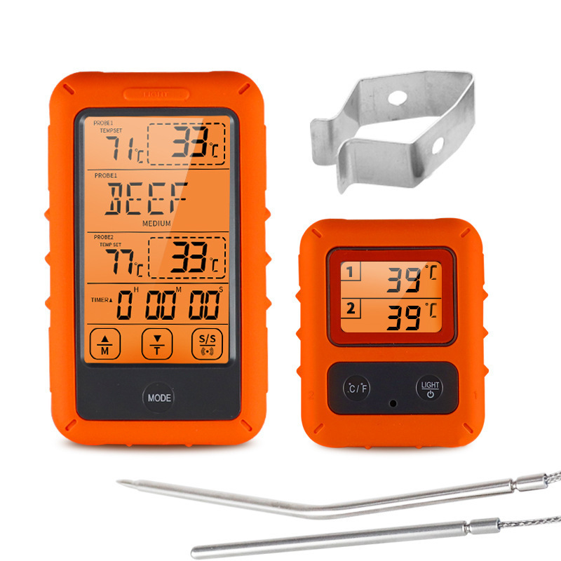 Cross-border new wireless food thermometers with BBQ double-channel kitchen touch screen barbeque thermometer