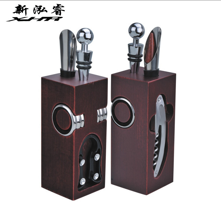 厂家批发红酒酒具锌合金酒塞配件 各类酒具木座套件供应