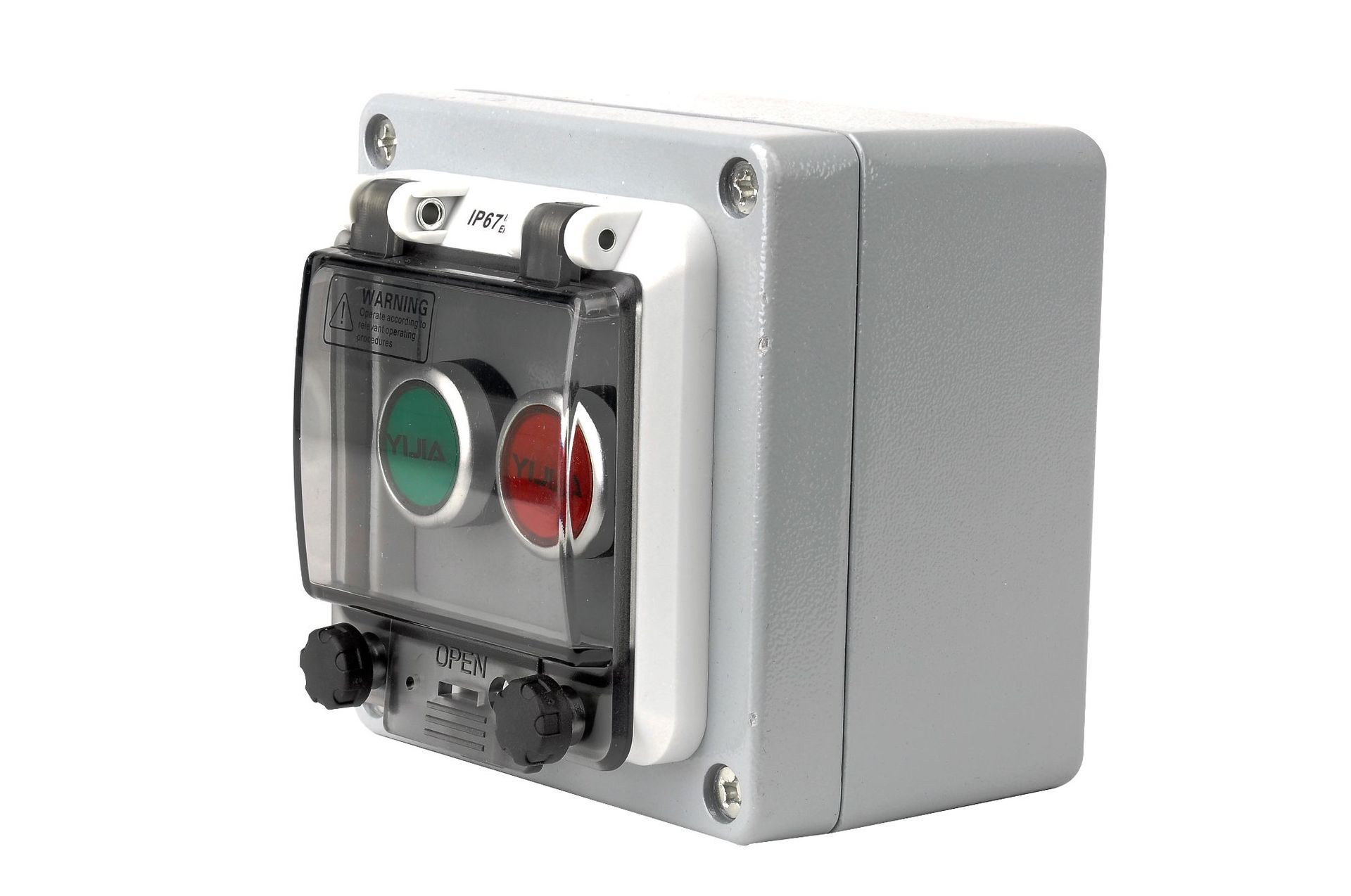 Outdoor waterproof switch activated stop button box.