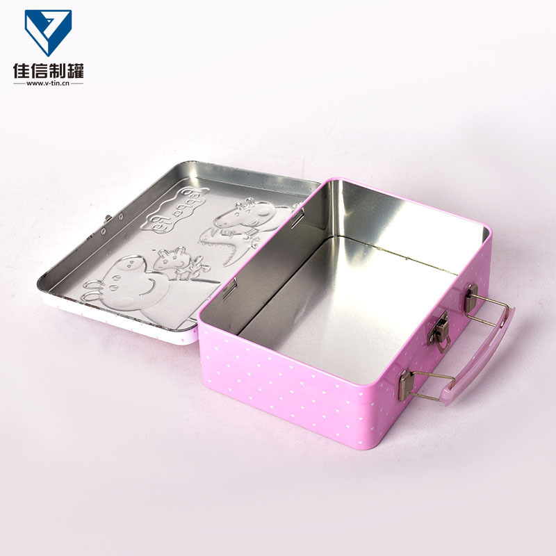 Handheld iron box rectangular pent-up tin box with locks on children's mouth iron lunch box