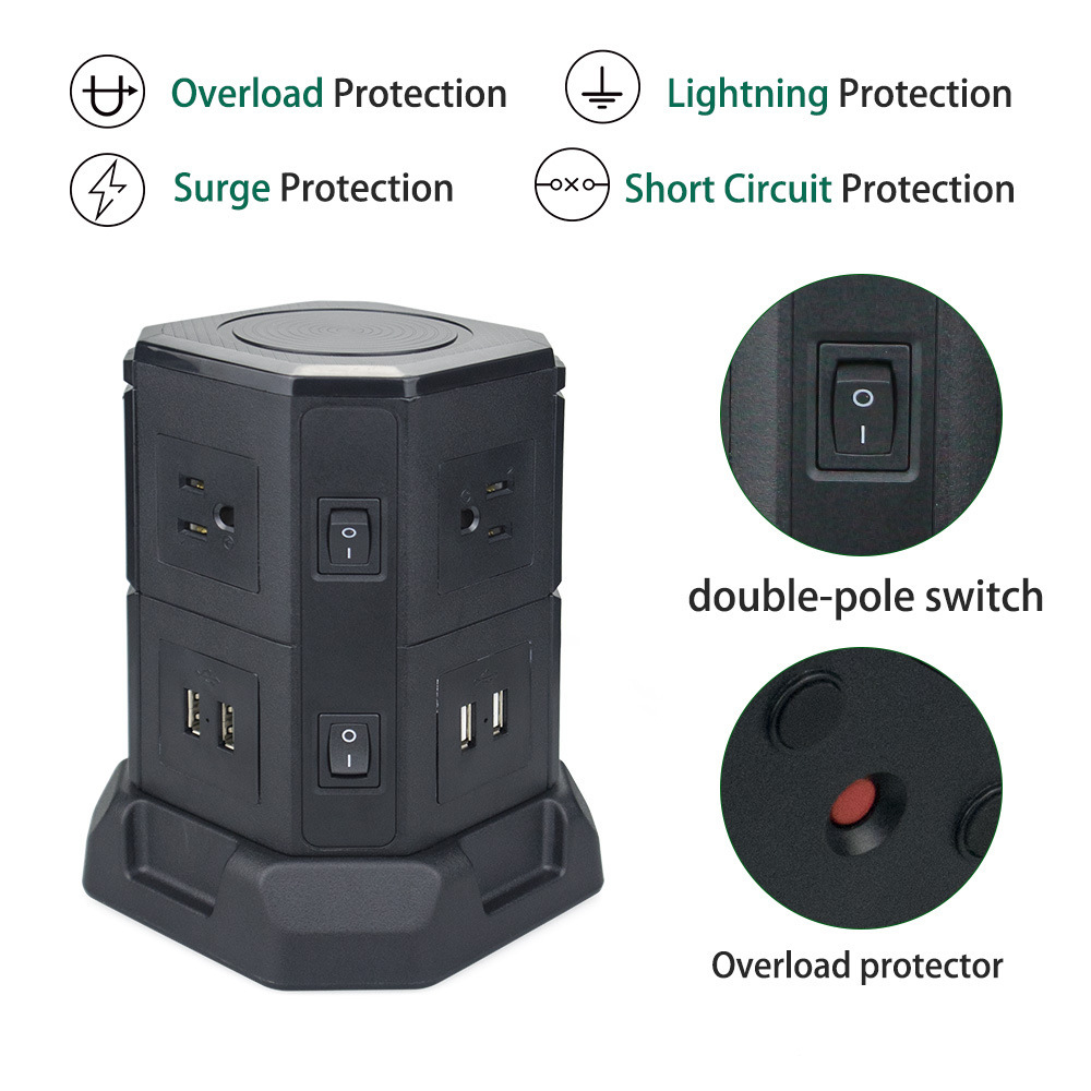 Phích cắm dọc American Plug-in cho phích cắm sạc USB, phích cắm đa năng để bàn