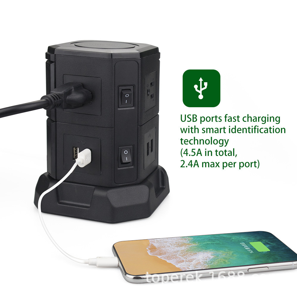 Phích cắm dọc American Plug-in cho phích cắm sạc USB, phích cắm đa năng để bàn
