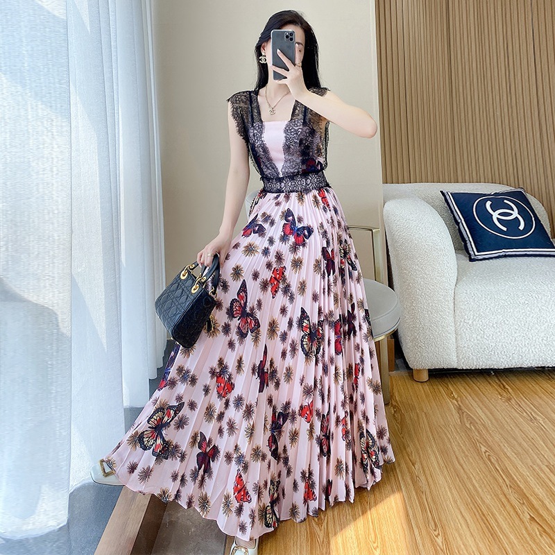 Một bộ váy thơm kiểu Pháp, một sợi dây mỏng mùa hè cho một trăm chiếc váy dài với một bông tuyết.