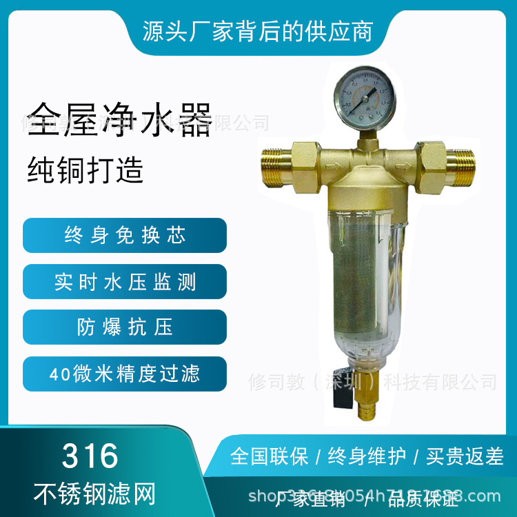 銅前置反衝洗4分口6分1寸口免換芯淨水器家用全屋大流量中央前置