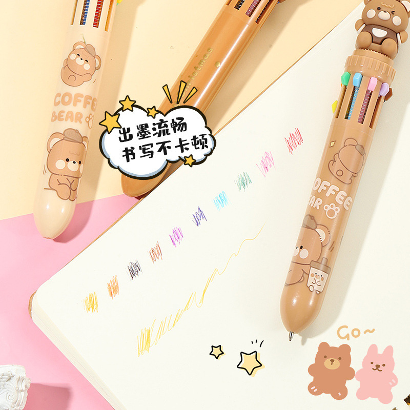 Cute cartoon polycoloural pen, multifunctional ten-coloured wholesale of colored individual oil pen students.