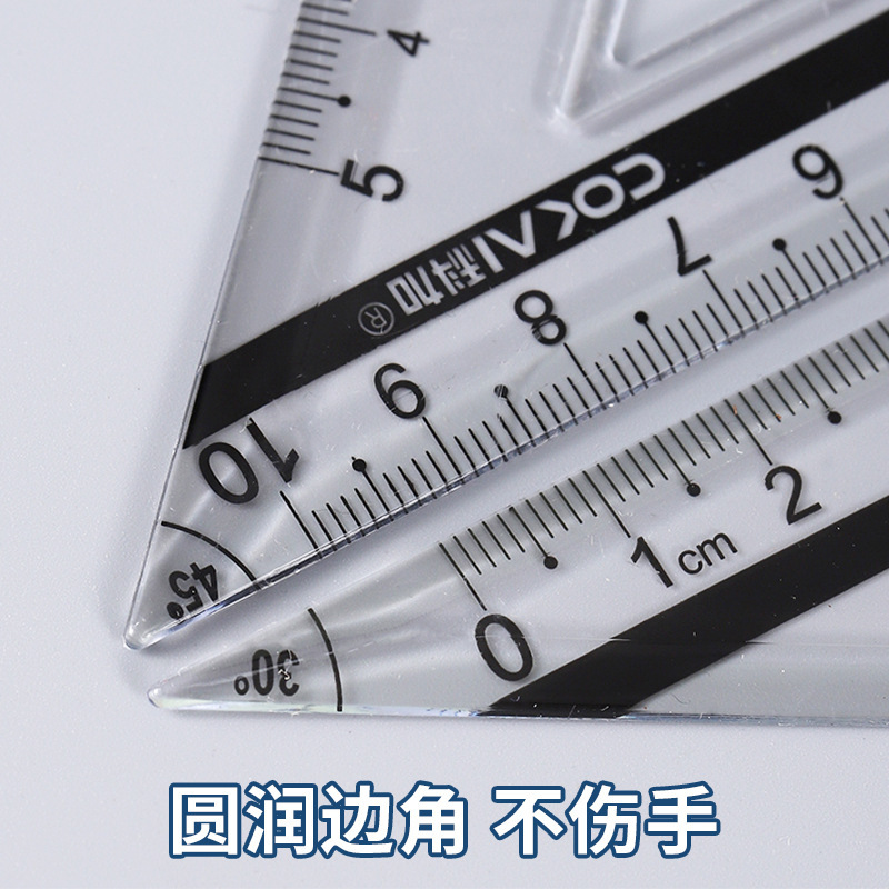 Four sets of transparent, straight-foot accelerator triangles for primary school students.