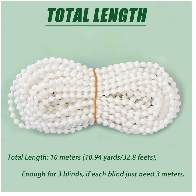 White plastic ropes, 10 meters, white beads, curtain parts.