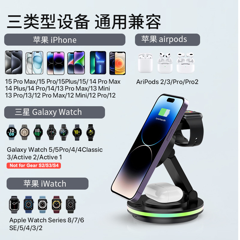 Bộ sạc không dây từ tính mới được phủ ba lớp với dây đồng hồ điện thoại di động không dây nhanh chóng