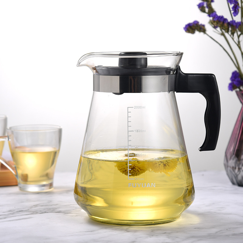 玻璃茶壶冷热水壶凉水壶 大容量泡茶壶刻度大号果汁壶2L 厂家批发