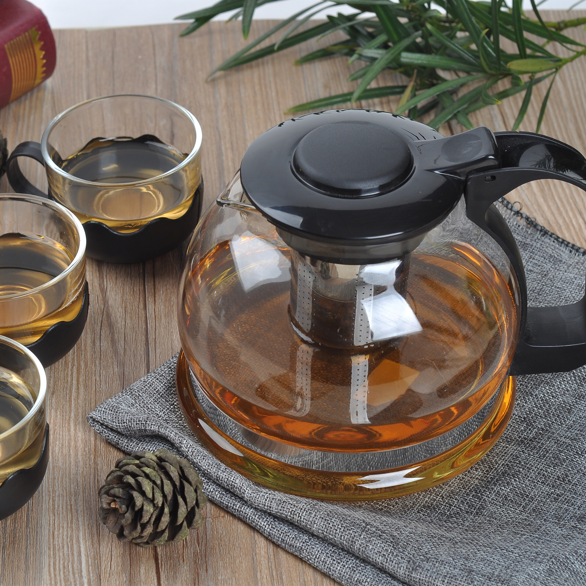 玻璃泡茶壶带过滤网红茶绿茶家用办公室冲茶器大容量1600ML