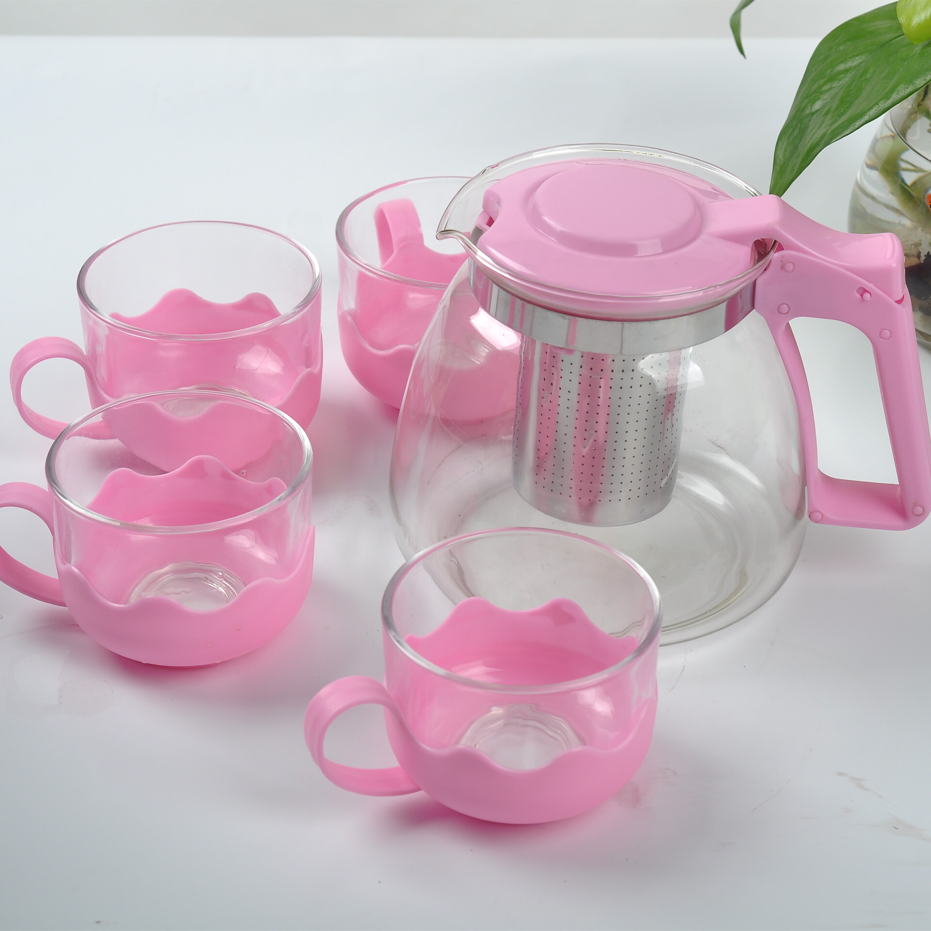 玻璃茶壶田园壶家用家用可爱冷热水壶套装茶壶带杯900ML
