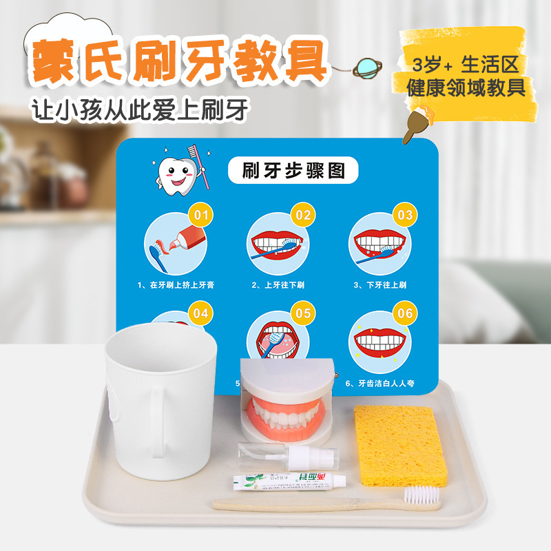 Việc tập huấn trên bàn tay của Mong trong cộng đồng đồ chơi trường học, đánh răng.