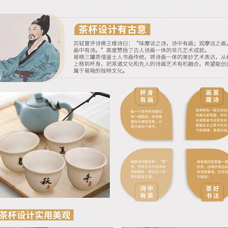 Ei-mei, four-season verse ceramic tea cups.