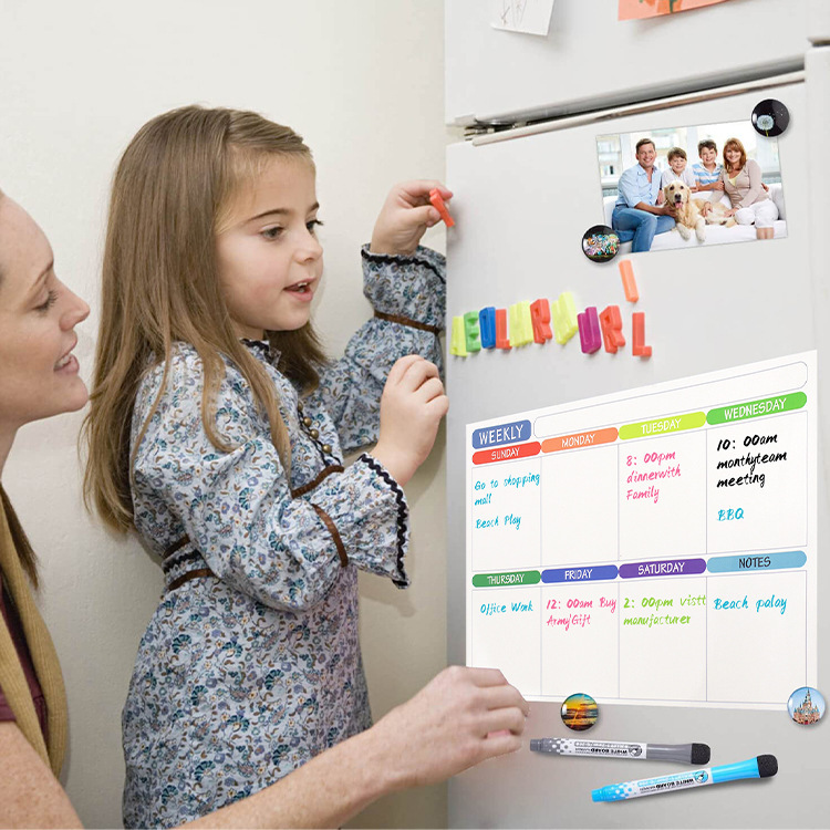 Tùy chỉnh một thư điện tử màu trắng mềm, đen-calendar thông điệp tuần lịch trình bưu điện hàng tháng cho tủ lạnh mềm và trắng bảng