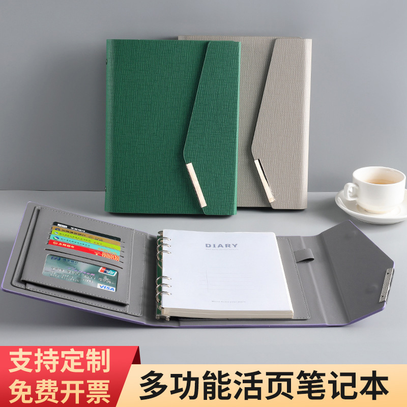Sắp xếp chéo mặt cứng bản sao của A5 trong một sổ tay ba chiếc nút cho cuộc họp kinh doanh