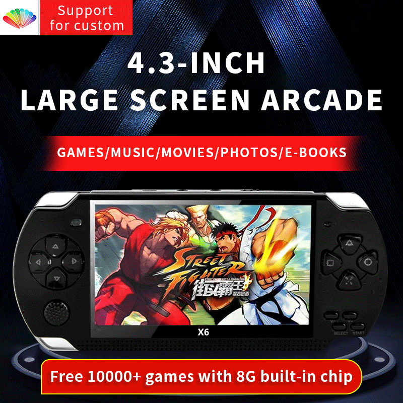Trò chơi thương mại X6, trò chơi 4,3 inch màn hình nhiều màu, trò chơi psp, trò chơi FC hồi tưởng
