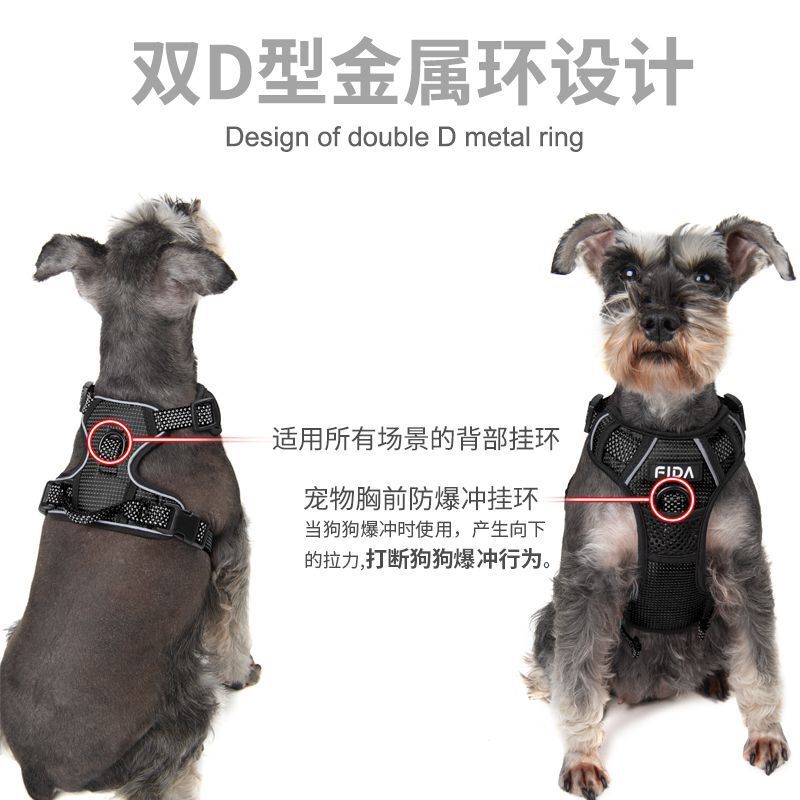 The dog's chest belts are new to the dog's retrospect.