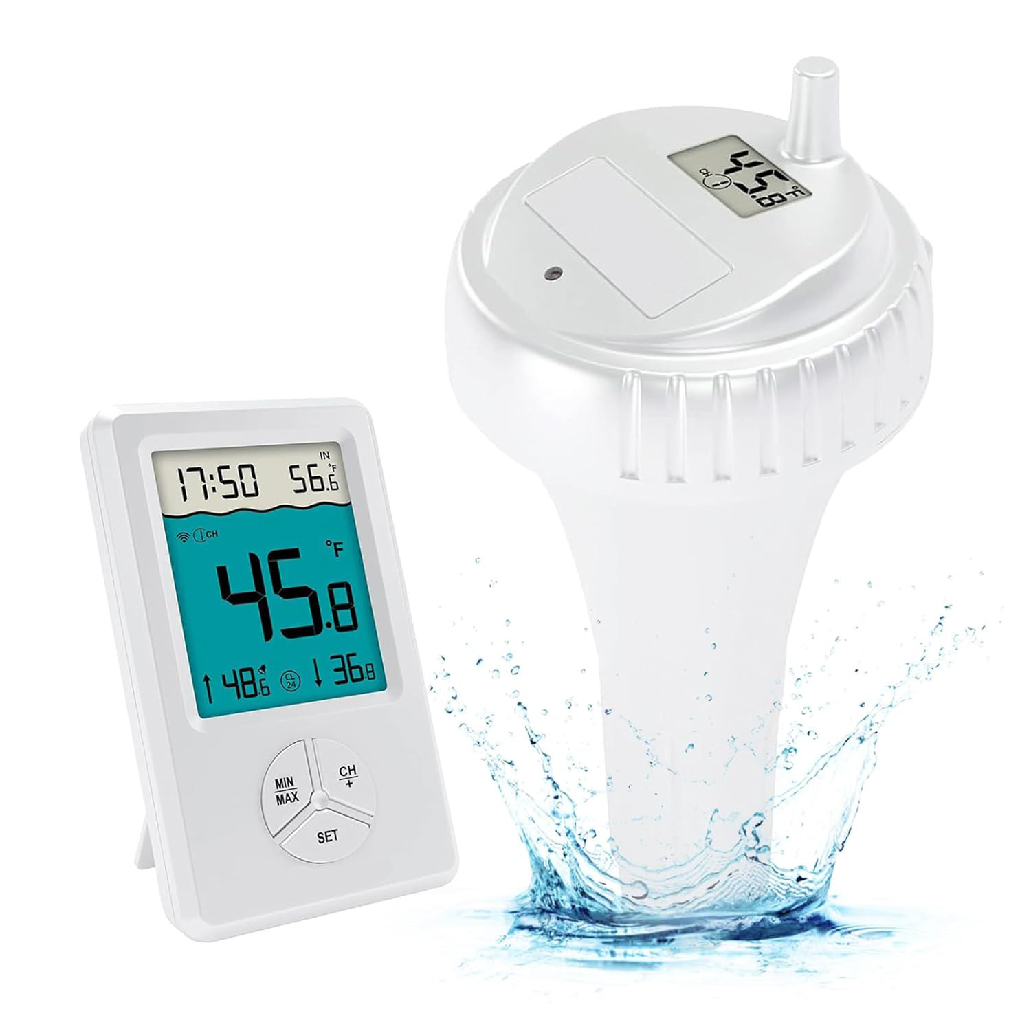 Solar aquarium thermometer crystals showing water plume electron thermometer baths spas