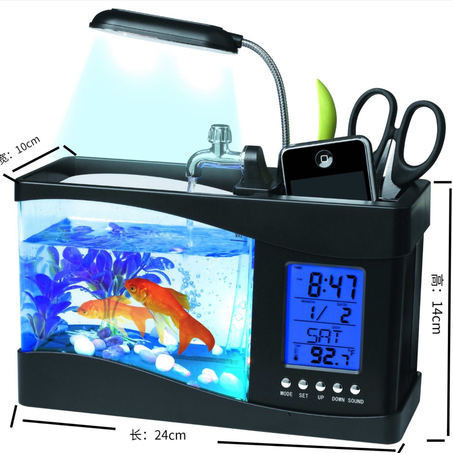 Hoạt động thực tế của bể cá máy tính được tái chế bằng đồng hồ điện tử
