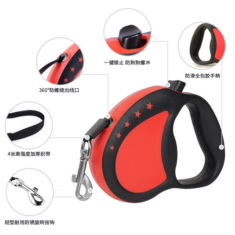The pet tow rope out of the dog chain and the gold hair of the dog rope automatically stretches in a way that stretches across the border.