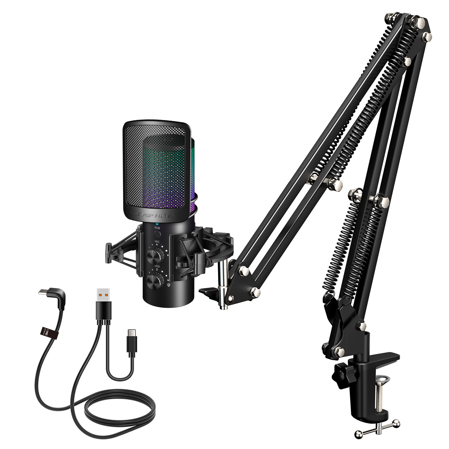 Các giá treo cánh tay U.S.B. Surf trực tiếp trên micro ghi lại micro ánh sáng RGB