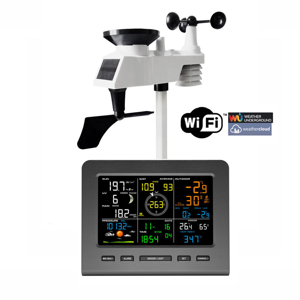 UV-ray weather station, solar-screen weather monitor, temperature-moisture wind speed, rainfall (self-selected WiFi)