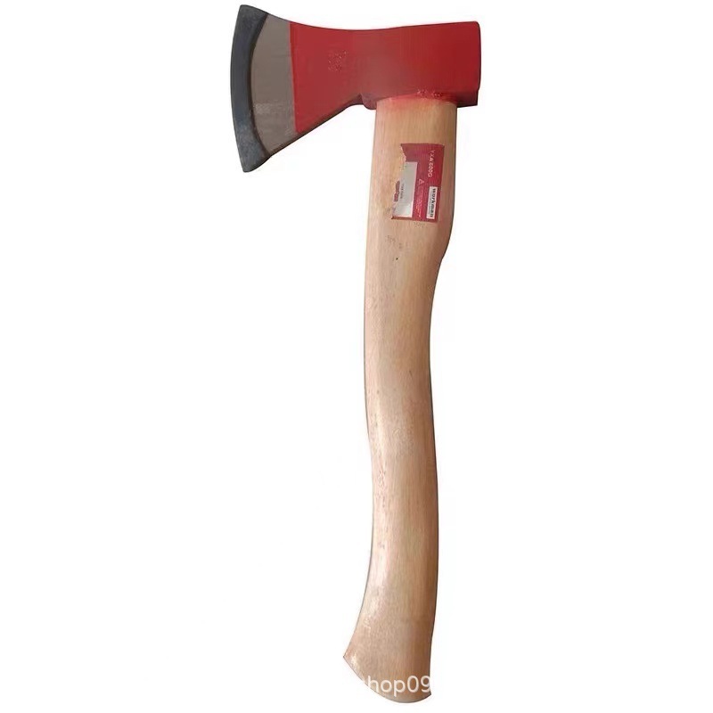 The Axe Scillator family cut off the ax outside the house with a small carpenter.