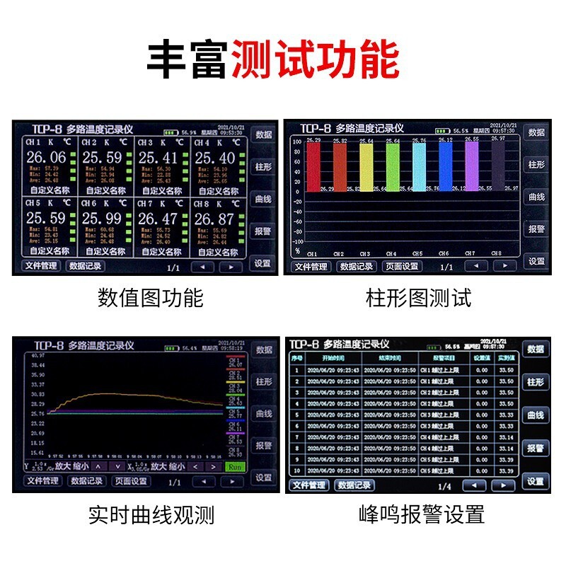 피션 TCP 소형 다 범위 Temperator 8/16 산업 가늠자 조사 기록병 압력 곡선 온도 증가