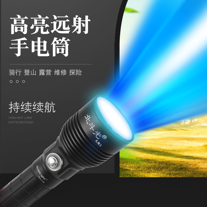 Wholesale of high-light, long-range outdoor flashlights 2000LMusb-charged flashlights, 80 metres of waterproof handpower.