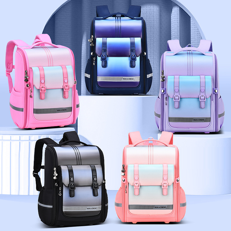 New school bags, 12, 3 and 6 graders, boys and girls lighten their waterproof shoulder packs.