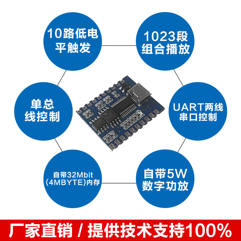 語音模塊識別芯片串口USB低電平觸發組合播放數字功放DT9001-FL