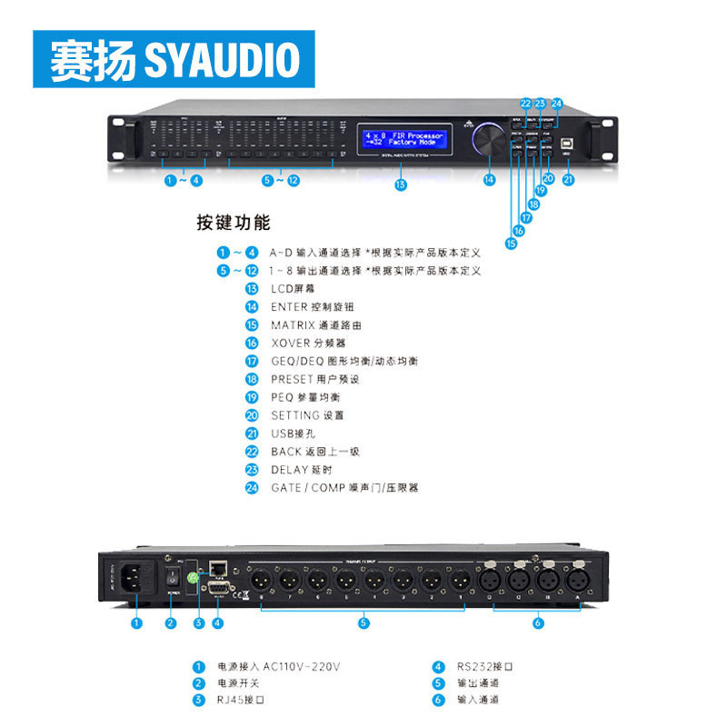 LA系列 音頻處理器支持多路模擬信號路由高性能DSP數字音頻處理器