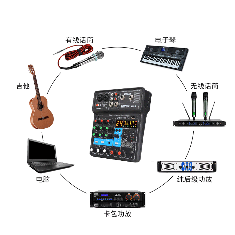 定製 4路小型數字調音臺 手機電腦話筒K歌直播 麥克風錄音一體機