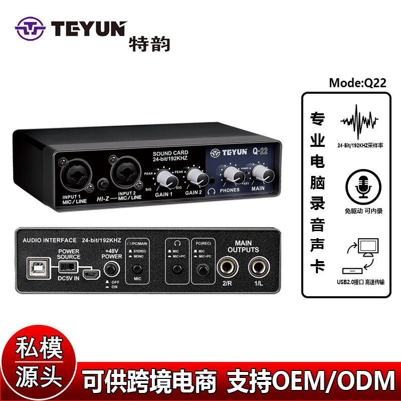 TEYUN 專業麥克風錄音聲卡 USB電腦免驅 話筒直播錄音K歌神器設備