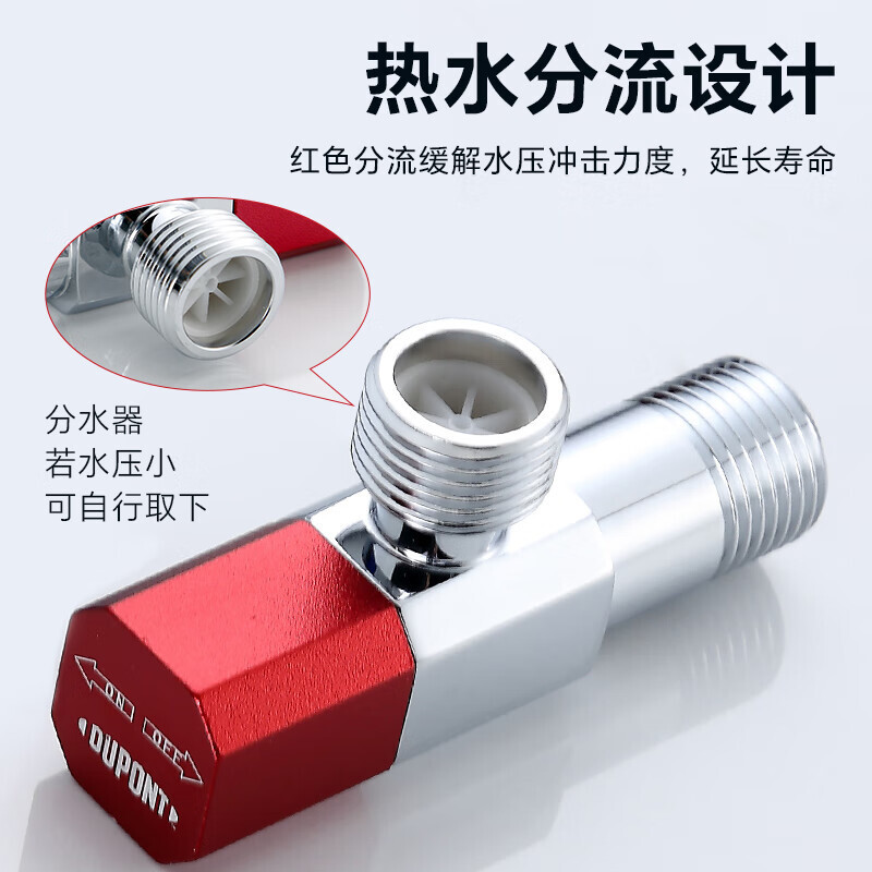 Van lượng giác màu xanh lá cây với van sừng nóng lạnh riêng biệt để ngăn chặn việc tua lại van nước đỏ và xanh.