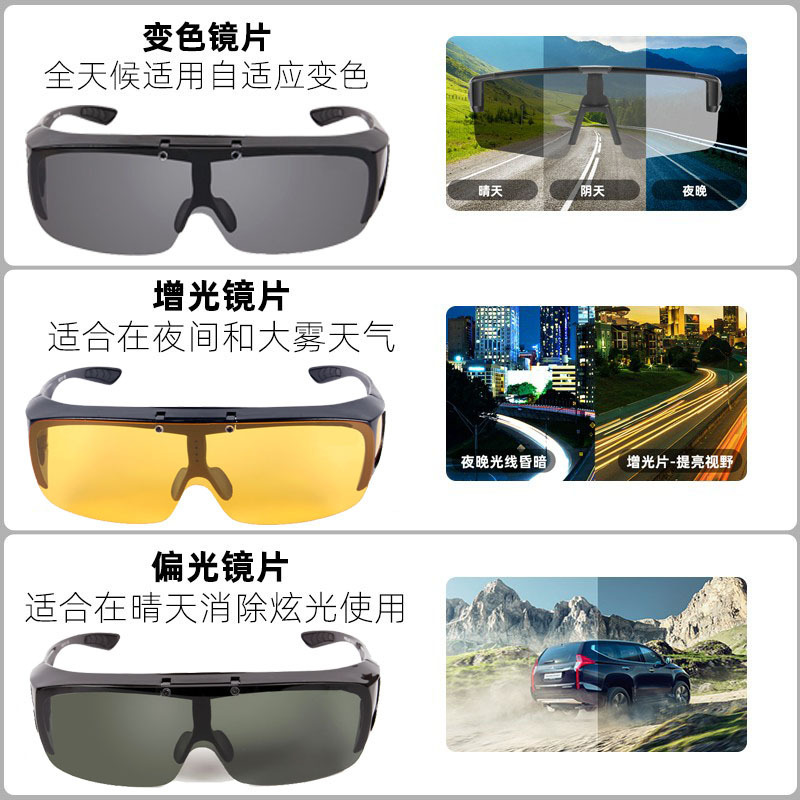 Overriding outdoor wind protection glasses, driving by men and women in luminous light-colored glasses, mirrors in frame sunglasses