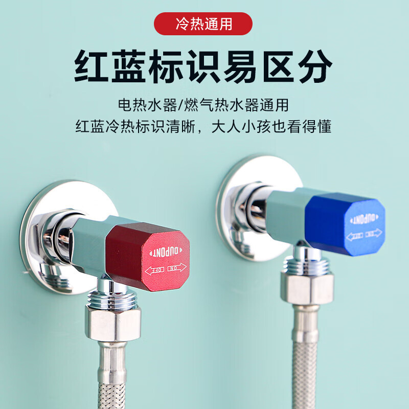 Van lượng giác màu xanh lá cây với van sừng nóng lạnh riêng biệt để ngăn chặn việc tua lại van nước đỏ và xanh.