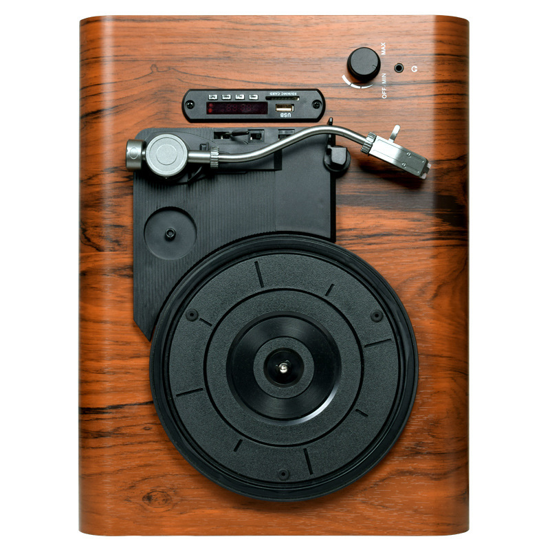 Multi-purpose black tape recorder phonographs with speaker-charging and hand-held bluetooth slots