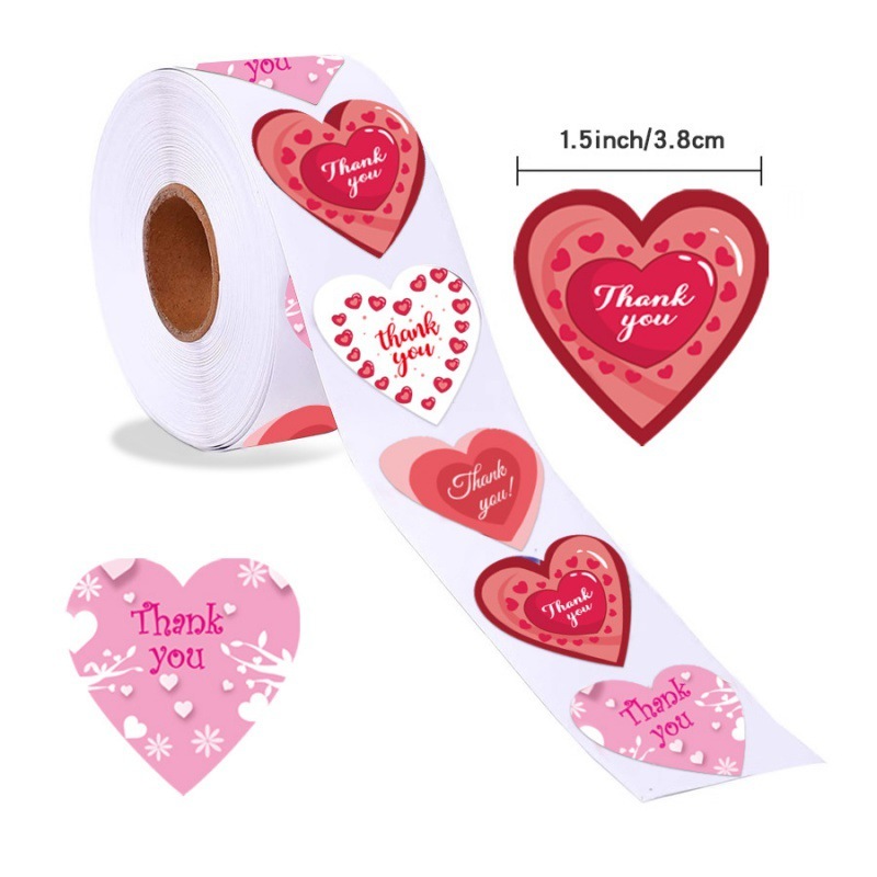 500 nhãn dán/ roll có màu nhãn hiệu trái tim, keo không khô, trang trí thẻ cho ngày Valentine